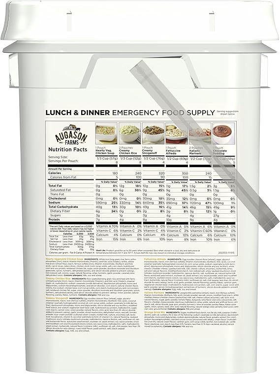 Augason Farms Lunch and Dinner Variety Pail Emergency Food Supply 4-Gallon Pail- 92 Servings