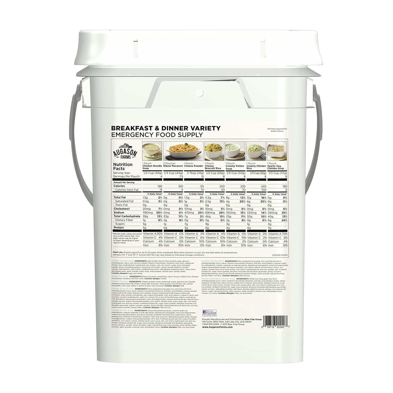 Augason Farms Breakfast and Dinner Variety Pail Emergency Food Supply 4 Gallon Pail- 106 Servings