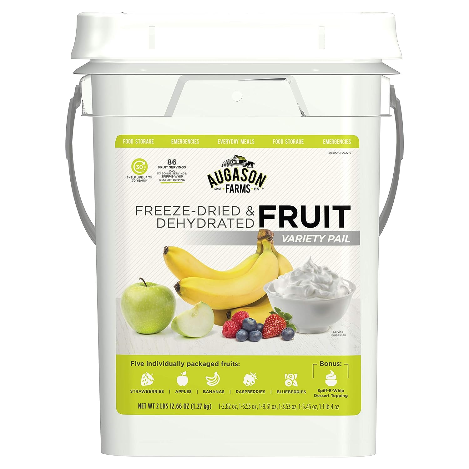 Augason Farms Dehydrated and Freeze-Dried Fruit Variety Pail, 25-Year Shelf Life, Emergency Food Supply- 86 Servings