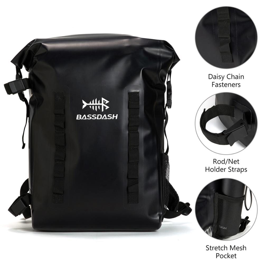 Waterproof TPU Backpack 24L Roll-Top Dry Bag with Rod Holder for Fishing, Hiking, Camping, Kayaking, Rafting