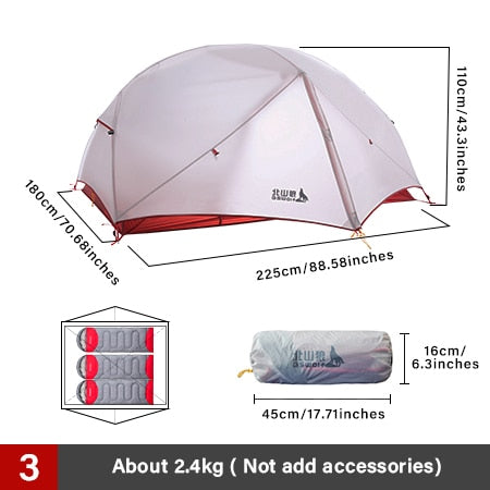 2 Persons Camping Tent Ultralight Nylon Double Layer Waterproof Backpacking Tent for Hiking