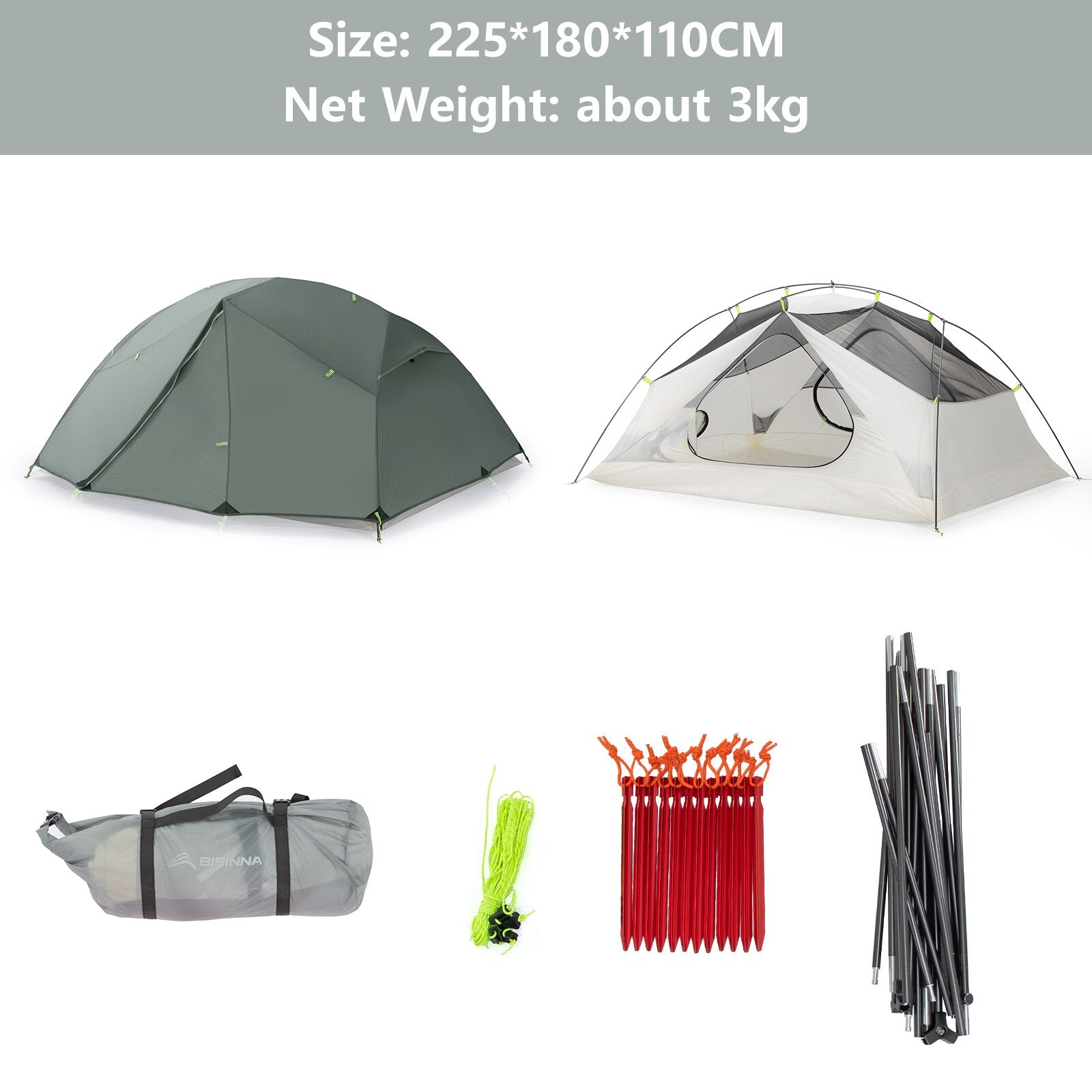 2 Persons Camping Tent Ultralight Nylon Double Layer Waterproof Backpacking Tent for Hiking